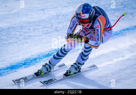 Saalbach Hinterglemm, Austria. 11 febbraio 2025. Sci alpino: Campionati del mondo, Team Combined, Ladies, Downhill. Emma Aicher dalla Germania in discesa. Crediti: Jens Büttner/dpa/Alamy Live News Foto Stock