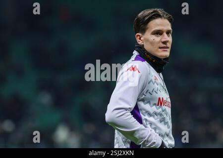 Milano, Italia. 10 febbraio 2025. Nicolo fagioli dell'ACF Fiorentina visto durante la partita di calcio di serie A 2024/25 tra FC Internazionale e ACF Fiorentina allo Stadio San Siro crediti: dpa/Alamy Live News Foto Stock