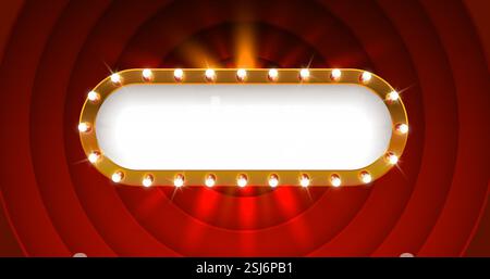 Cartellone retrò con cornice rossa, testo bianco per lo spettacolo. Vettore Illustrazione Vettoriale