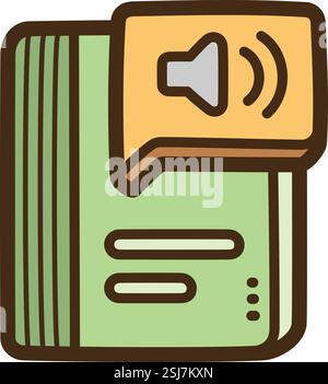 Illustrazione e grafica del doodle vettoriale dell'audiolibro. Parte della categoria elearning. Illustrazione Vettoriale