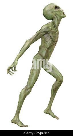 3D rendering di un verde alien isolati su sfondo bianco Foto Stock