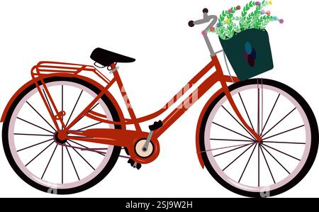 Bicicletta di colore rosso con design vettoriale cestello Illustrazione Vettoriale