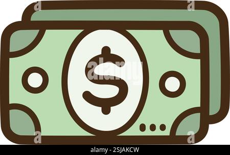 Illustrazione e grafica del doodle vettoriale delle banconote. Parte della categoria finanziaria. Illustrazione Vettoriale