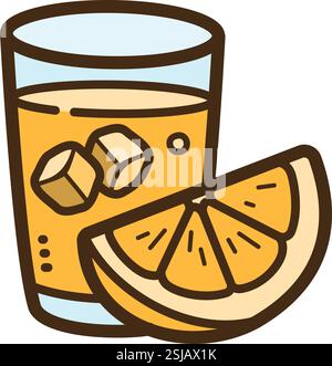 Illustrazione e grafica del doodle vettoriale per bevande all'arancia. Parte della categoria bevande fresche. Illustrazione Vettoriale