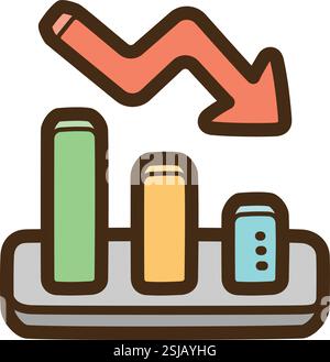 Illustrazione e grafica del doodle vettoriale in caso di incidente sul mercato. Parte della categoria finanziaria. Illustrazione Vettoriale