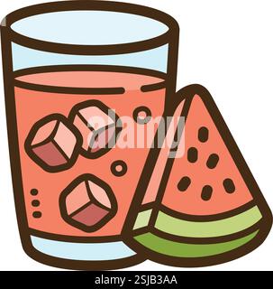 Illustrazione e grafica del doodle vettoriale della bevanda all'anguria. Parte della categoria bevande fresche. Illustrazione Vettoriale