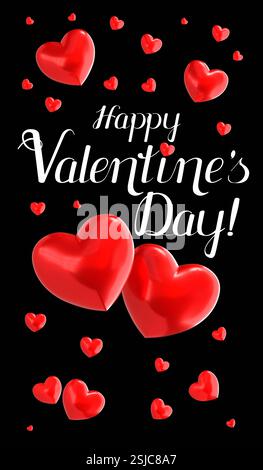 Cartolina di buon San Valentino con i cuori - illustrazione 3D. Foto Stock