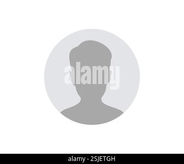 Testa sagomata, volto avatar, icona uomo. Membro utente, icona persone in stile piatto. Pulsante cerchio con silhouette vettoriale avatar e i Illustrazione Vettoriale