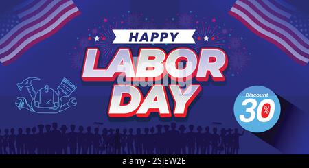 Festeggiamento per il Labor Day con sconto del 30% Illustrazione Vettoriale