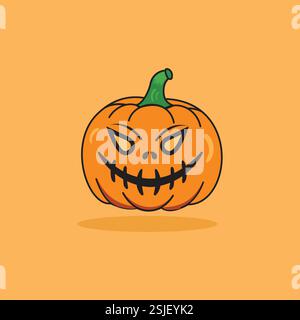 zucca su sfondo giallo oro. le sagome di halloween sono un'icona nera e un personaggio. Illustrazione vettoriale. Buon Halloween! Spaventoso Halloween Pumpkin Art Illustrazione Vettoriale