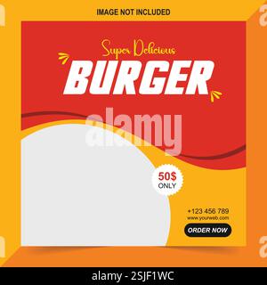 Super Deals Burger, Social Media Post Design banner modello , uno scudo gustoso per le vostre voglie Illustrazione Vettoriale