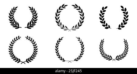 Collezione di opere d'arte vettoriali in bianco e nero di alloro Illustrazione Vettoriale