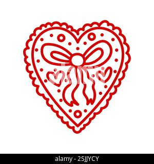 Decorazione della cornice a forma di cuore. Contorno rosso. San Valentino. Illustrazione vettoriale, design piatto Illustrazione Vettoriale