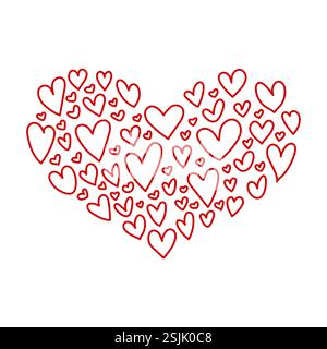 Un grande cuore fatto di molti cuori disegnati a mano. Simbolo d'amore. Illustrazione vettoriale, design piatto Illustrazione Vettoriale