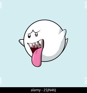 Emoticon Ghost per la chat sui social media. Emoji carina Illustrazione Vettoriale