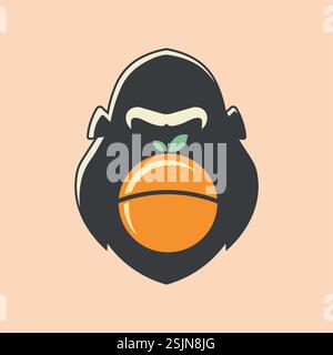 Un gorilla cartoni animati con un frutto in bocca Illustrazione Vettoriale
