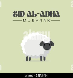 Una pecora con sfondo verde e le parole eid al adha Illustrazione Vettoriale
