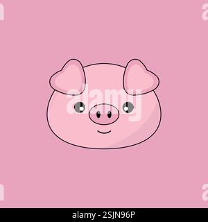 Una faccia rosa di maiale con sfondo rosa Illustrazione Vettoriale