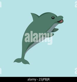 Personaggio dei cartoni animati dei delfini vettoriali su sfondo bianco Illustrazione Vettoriale