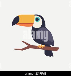 Toucan siede su un ramo isolato su sfondo bianco Illustrazione Vettoriale
