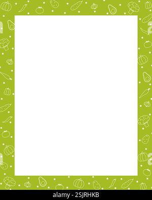 Pagina stampabile vuota del giornale di puntamento cornice rettangolare decorata con verdure di contorno, illustrazione vettoriale minimalista disegnata a mano, promemoria sulle cose da fare, note, compilare il pianificatore per organizzare l'evento di vita Illustrazione Vettoriale