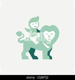 Illustrazione vettoriale di ragazzo e leone Illustrazione Vettoriale
