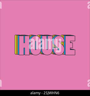 Uno sfondo rosa con la casa delle parole scritta Illustrazione Vettoriale