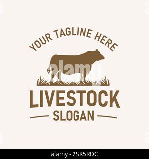 Angus silhouette per allevamento di bovini, carne di qualità superiore o etichetta macello Logo Design Illustrazione Vettoriale