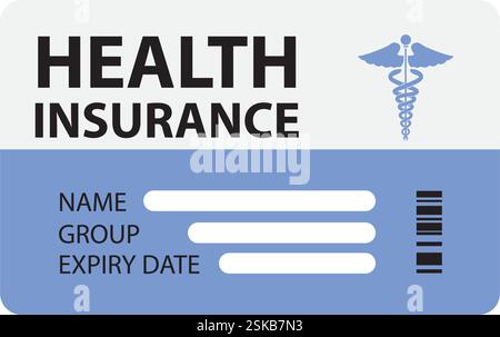 Illustrazione vettoriale del concetto di tessera di assicurazione sanitaria su sfondo bianco. Tessera di assicurazione medica in colore blu design piatto. Illustrazione Vettoriale