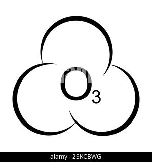 Linea nera che disegna il simbolo della molecola di ozono O3 Illustrazione Vettoriale