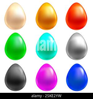 Bianco d'uovo di Pasqua colorato e realistico in 3D. Illustrazione Vettoriale