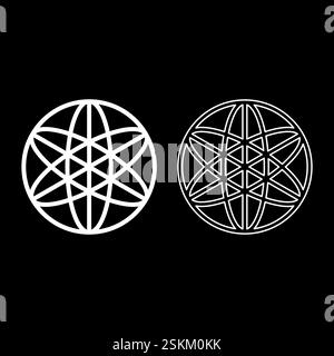 Icona del set di simboli geometrici sacri di equilibrio immagine vettoriale di colore bianco immagine immagine semplice contorno di riempimento solido linea di contorno sottile stile piatto Illustrazione Vettoriale