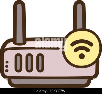 Illustrazione e grafica del doodle vettoriale del router WiFi. Parte della categoria domotica. Illustrazione Vettoriale