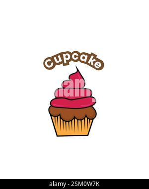 Logo vettoriale per torta alla fragola, logo Cupcake, logo pasticceria Illustrazione Vettoriale