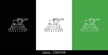 Icona del vettore della mietitrice. Mietitrebbia macchina agricola per la raccolta di grano maturo dorato Illustrazione Vettoriale