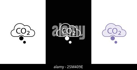 Vettore simbolo emissioni CO2. Set di icone piatte del vettore di concetto di emissione di CO2, riduzione, neutralità. Illustrazione Vettoriale
