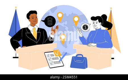 Negoziazione commerciale tra due professionisti. Illustrazione Vettoriale