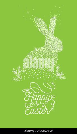 Buona Pasqua. Coniglietto su sfondo verde. disegnato a mano. Non ai, illustrazione vettoriale Illustrazione Vettoriale