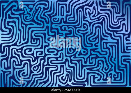 Design astratto con linee curve in sfumature blu su sfondo graduato Illustrazione Vettoriale