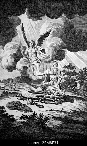 Incisione su lastre di rame della notevole esposizione della fede di Abramo (processo di Abramo) Genesi dall'Antico 1780 la famiglia del reverendo Dr. Southwell Foto Stock
