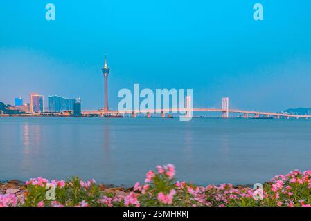 Vista notturna di Macao attraverso Zhuhai Foto Stock