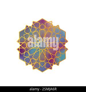 Opera d'arte geometrica islamica, acquerello vettore di disegno d'arte geometrica islamica Illustrazione Vettoriale
