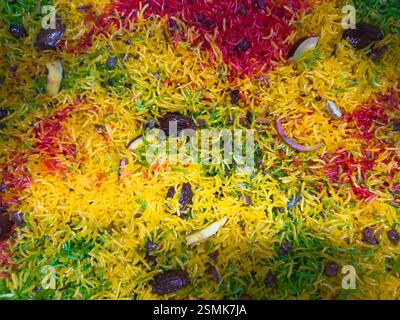 Zarda è un riso dolce pakistano o tradizionale dolce negli eventi di matrimonio o festività. Foto Stock