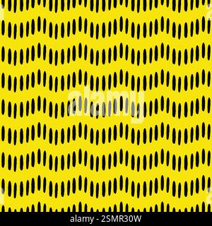 Schema trattino piccolo. Ornamento nero a doodle. Motivo senza cuciture su sfondo giallo. Stile Memphis. Illustrazione del vettore semplice Illustrazione Vettoriale