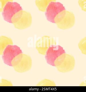 Morbido motivo ad acquerello senza cuciture con cerchi colorati astratti in tonalità pastello. Delicata e artistica, perfetta per tessuti e carta da imballaggio Foto Stock