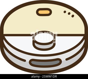 Illustrazione e grafica di un aspirapolvere robotizzato vettoriale. Fa parte della categoria degli elettrodomestici intelligenti. Illustrazione Vettoriale