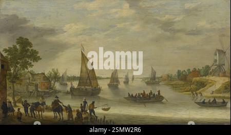 Vista sul fiume con barche. Firmato con le iniziali e datato a sinistra sull'edificio: A.W./1643; olio su pannello, 46,4 x 85,4 cm donato al Metropolitan Museum of Art nel 1906 Adam Willaerts Foto Stock