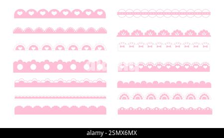 Bordo rosa smerlato semplice e grazioso divisorio con decorazioni a forma di cuore e puntini, isolate su sfondo bianco. . Illustrazione vettoriale Illustrazione Vettoriale