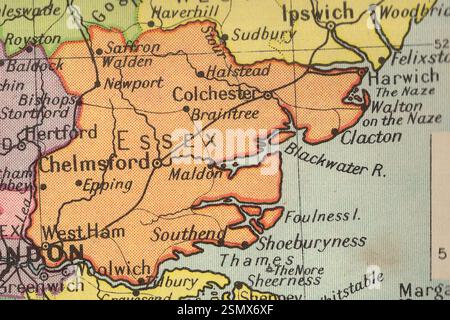 Una mappa politica vintage della Gran Bretagna che mostra la contea dell'Essex. Foto Stock