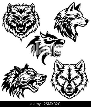 logo wolf creativo e originale per la tua azienda o azienda imposta l'illustrazione vettoriale del logotipo isolata su sfondo bianco Foto Stock